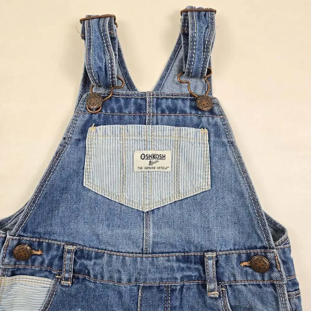 OshKosh B'gosh Girls' Blue Denim Overall Skirt  Dress 4T Distressed Raw Hem